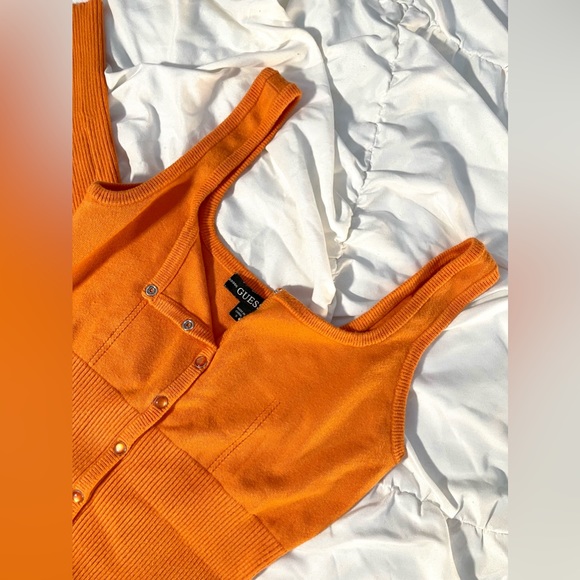 Guess Women’s Lana Tank Dress, Mid-Length Snap Front Sunset Orange Body-con - Picture 9 of 11